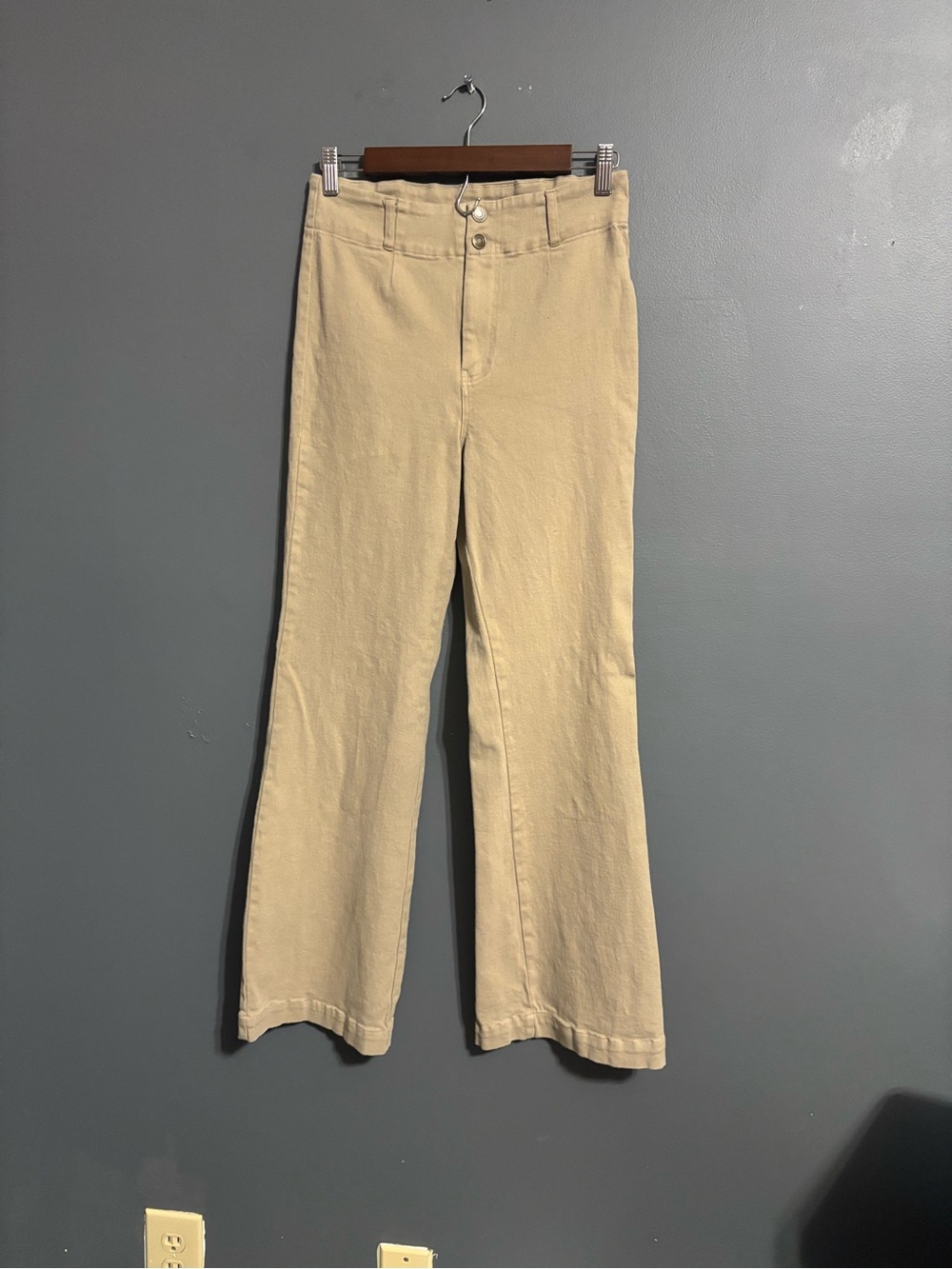 la miel Beige khaki high rise Twill wide Leg western business Pants Women’s M